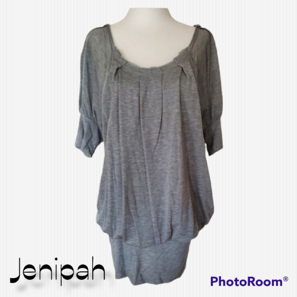 BCBGmaxazria Vintage Y2K Women's Grey Peasant Mini Dress Blouse Shirt sz XS